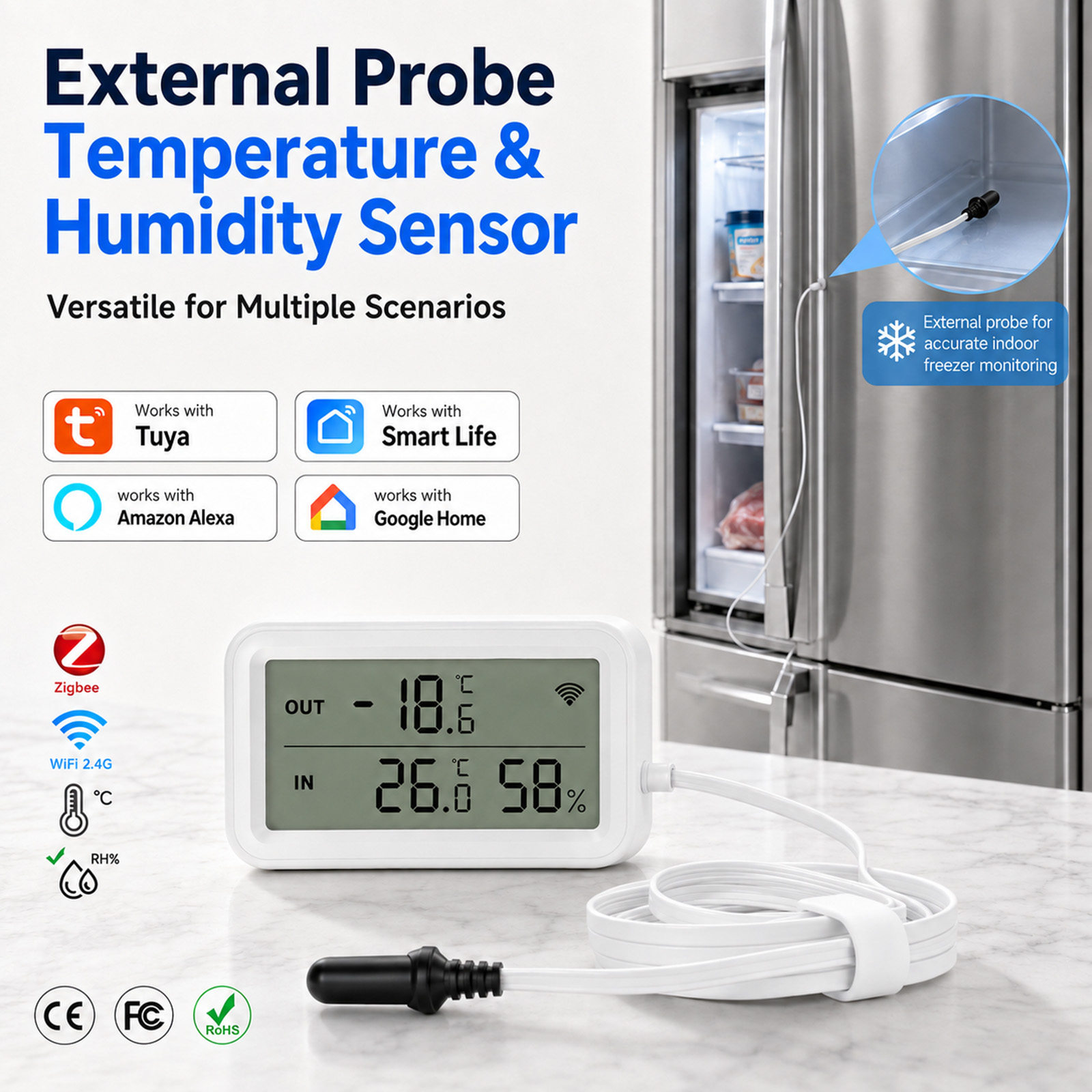 Tuya Smart - Sonda esterna impermeabile per temperatura e